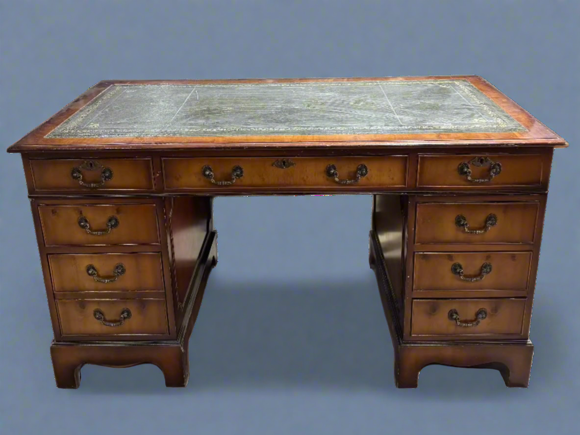 English Walnut Leather Top Writing Desk