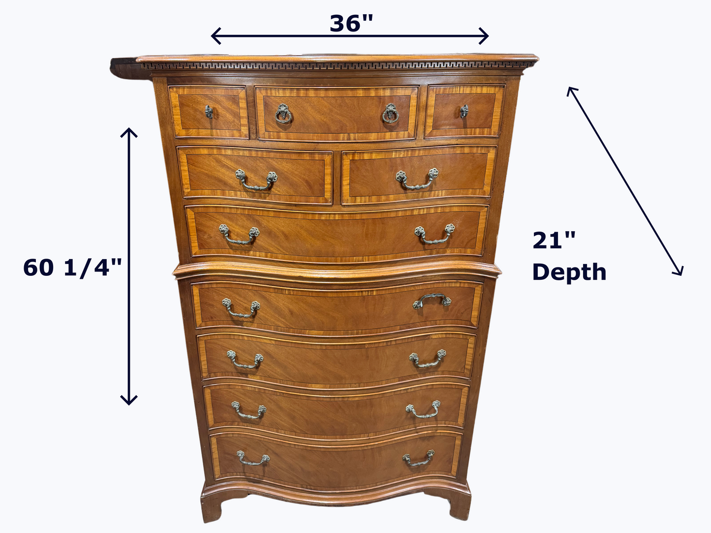 English High Boy Ten Drawer Chest on Chest