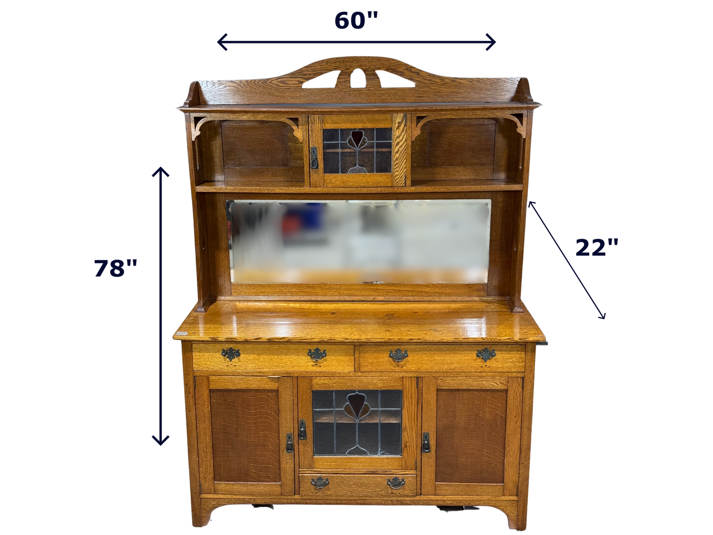English Oak Hutch with Stained Glass
