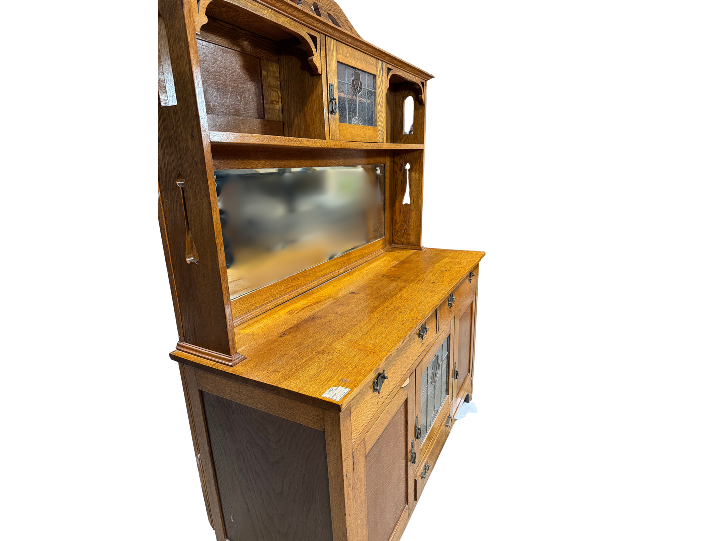 English Oak Hutch with Stained Glass