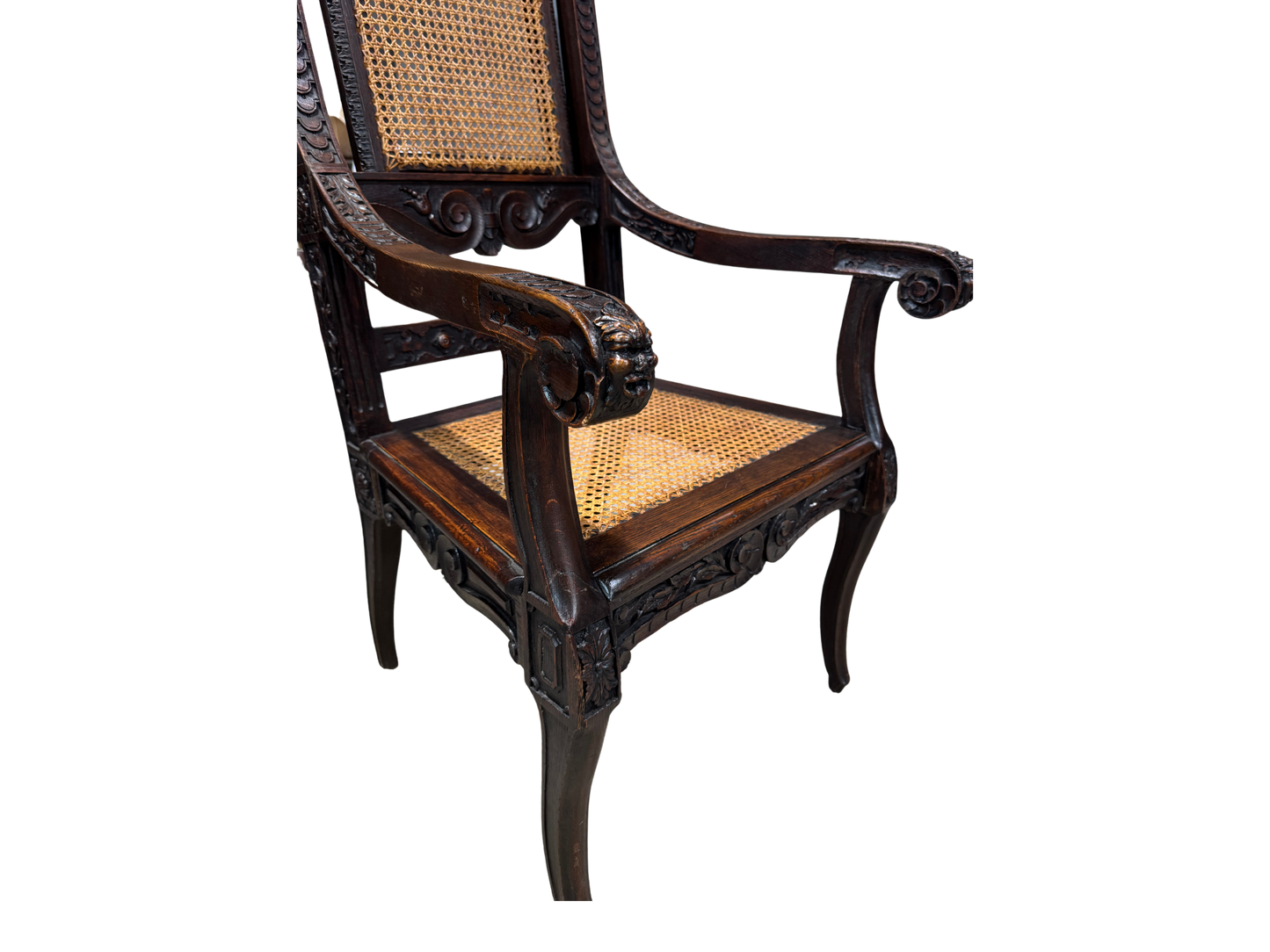 Cane Seated and Backed Antique Oak Chair