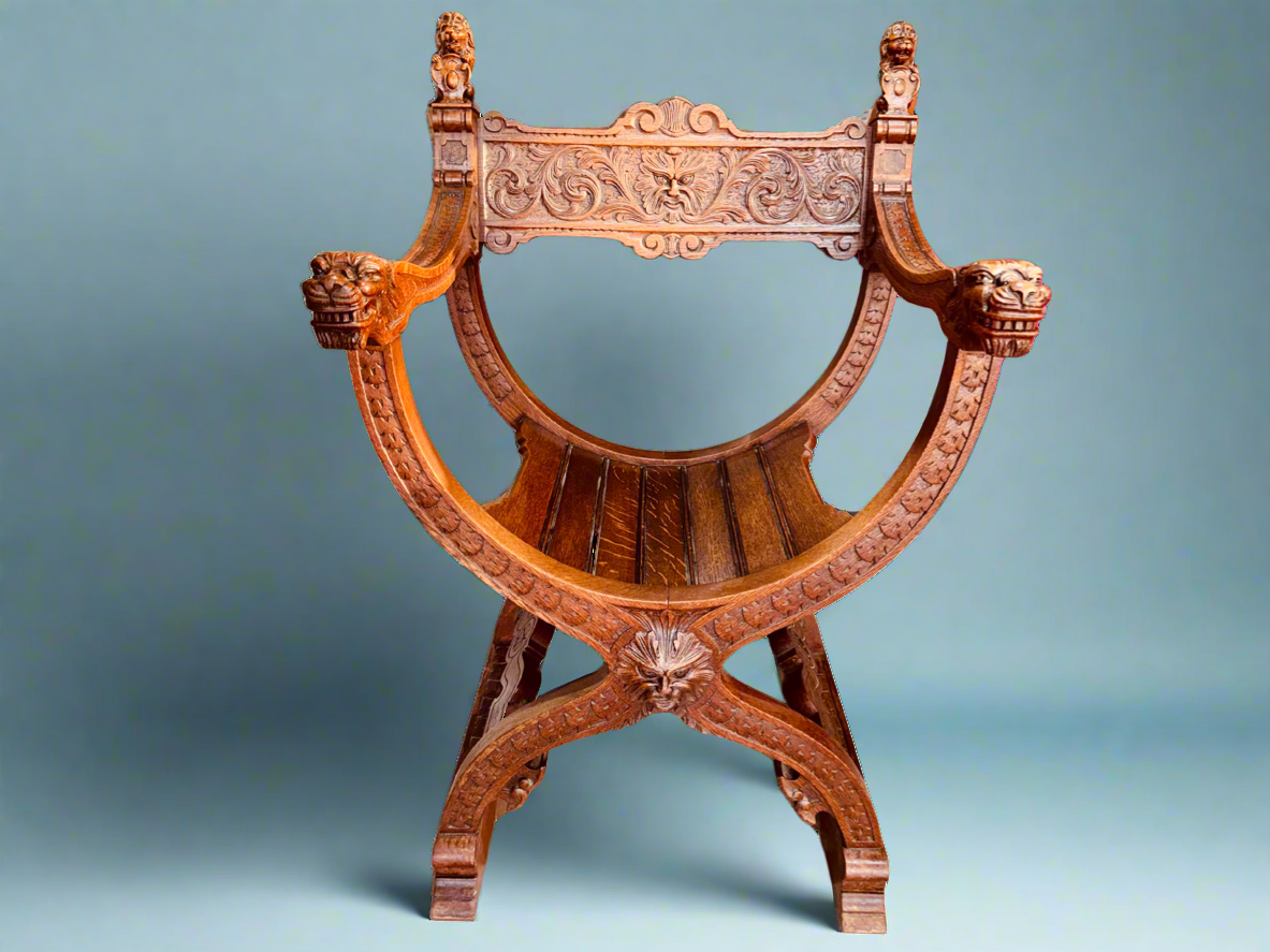 Carved Oak X Chair