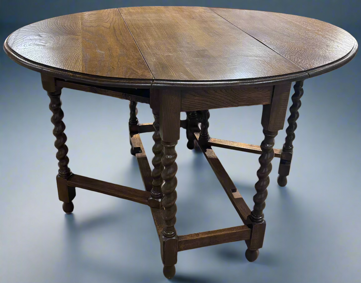 Oak Oval Barley Twist Drop-Leaf Table