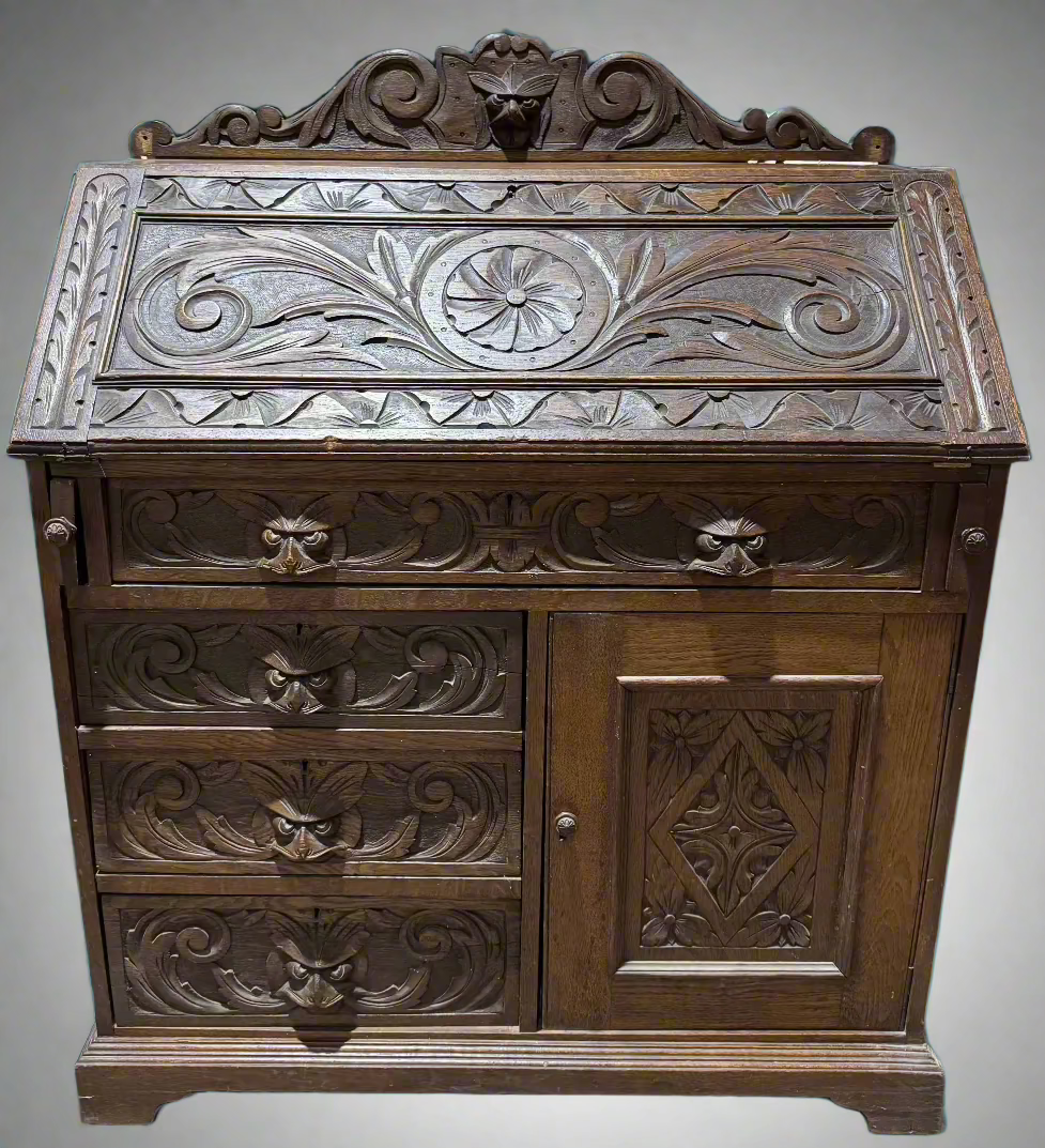 English Jacobean Drop Front Secretary’s Desk