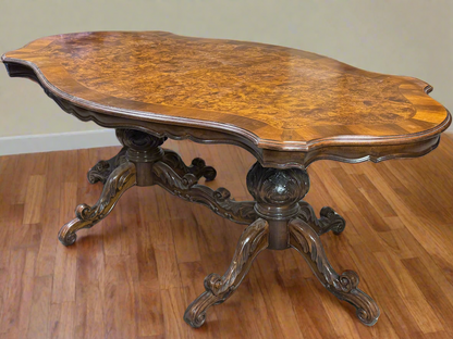 Double Pedestal Burl Walnut Table