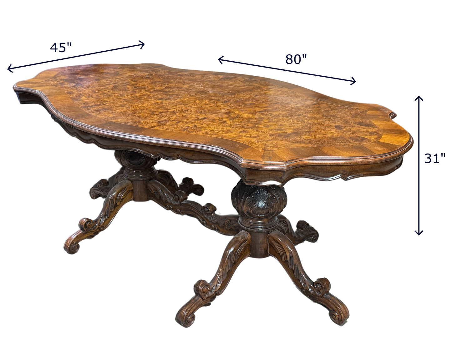 Double Pedestal Burl Walnut Table