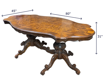 Double Pedestal Burl Walnut Table