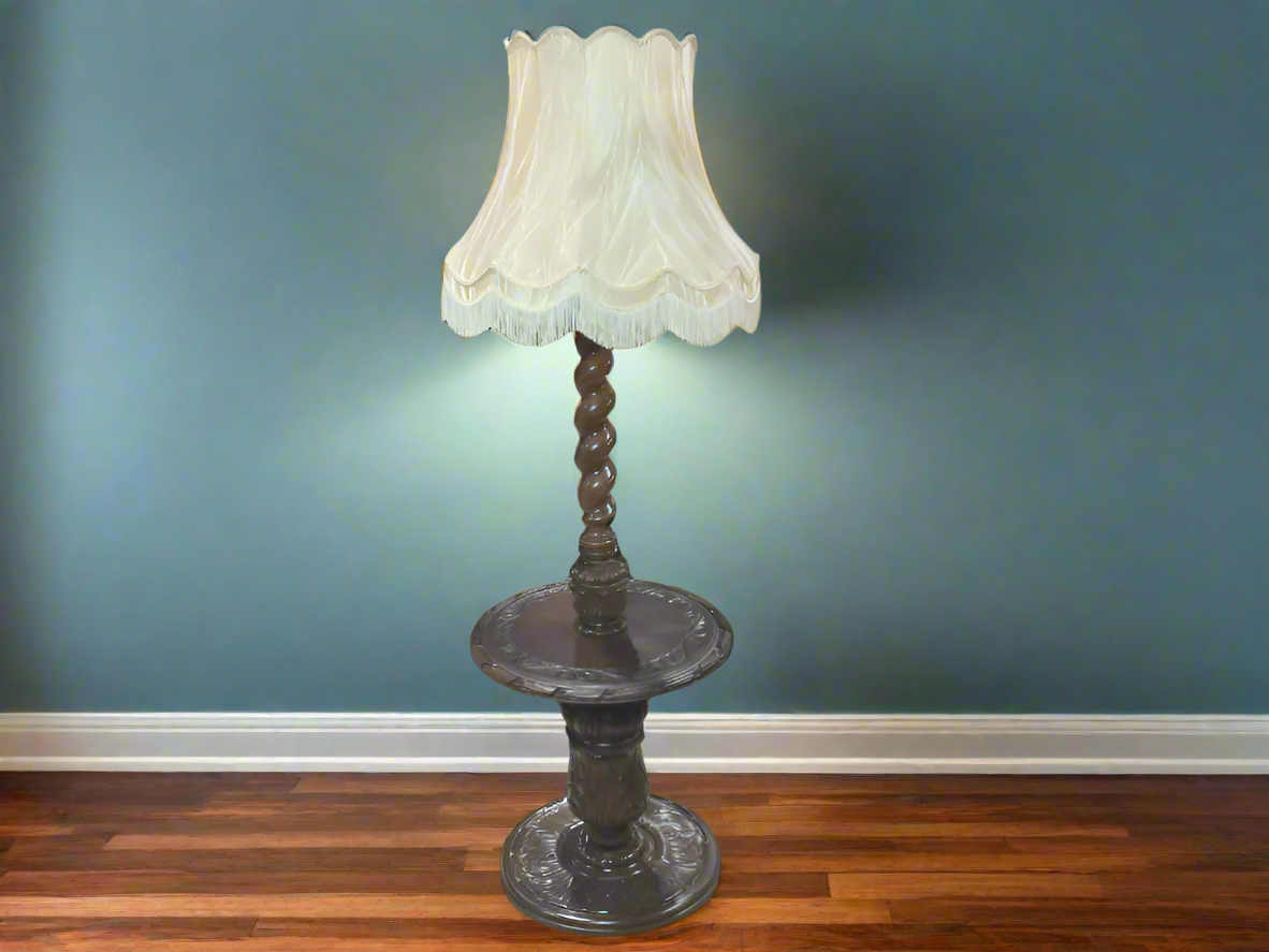 White Oak Carved Floor Lamp with Shade