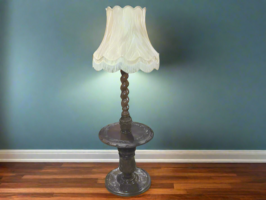 White Oak Carved Floor Lamp with Shade