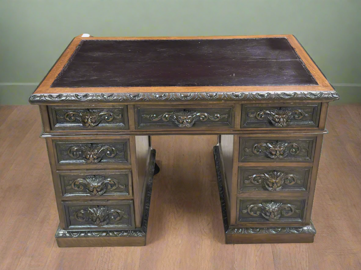 Jacobean Leather Top Ladies Desk