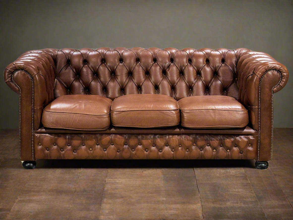 Vintage Chesterfield Leather Tufted Sofa