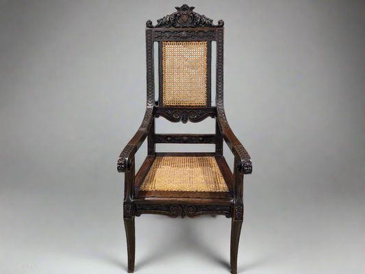 Cane Seated and Backed Antique Oak Chair