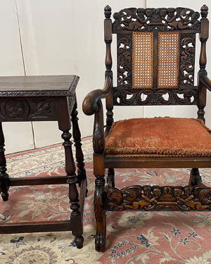 Carved Dutch Arm Chair & End Table